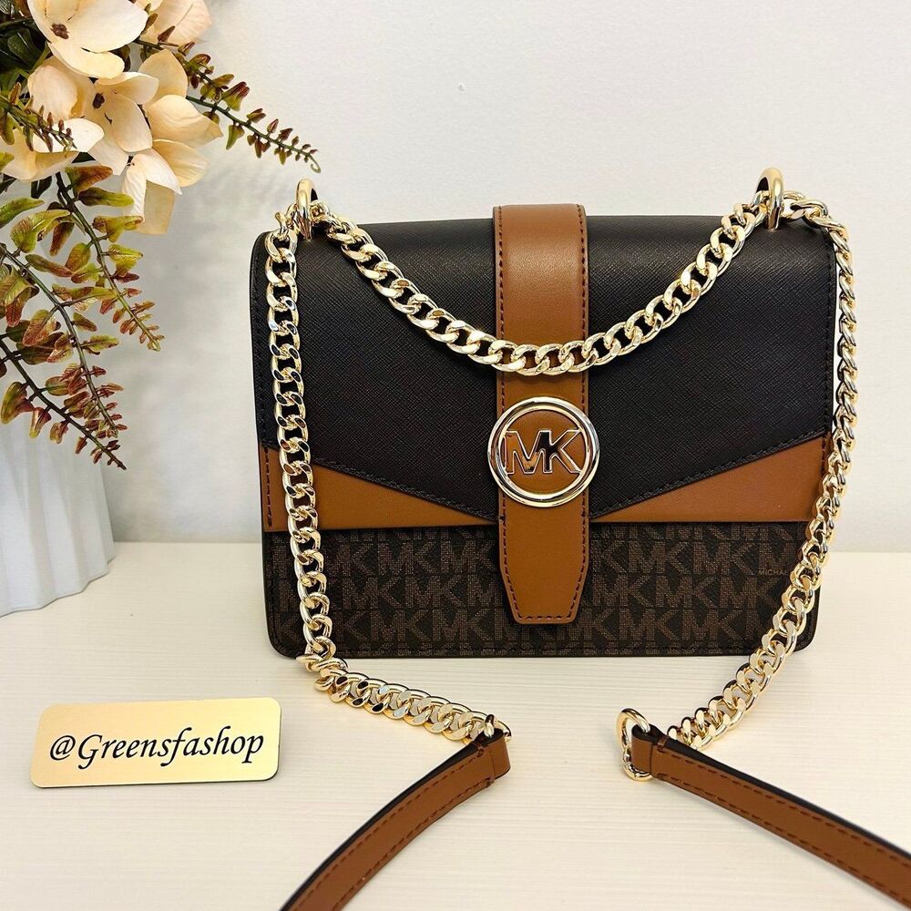 Michael Kors Purse Greenwich Small Signature Logo Crossbody Bag Brown